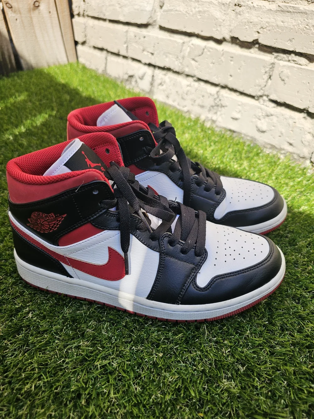 Jordan Mid-Top Sneakers in Black, White & Red
